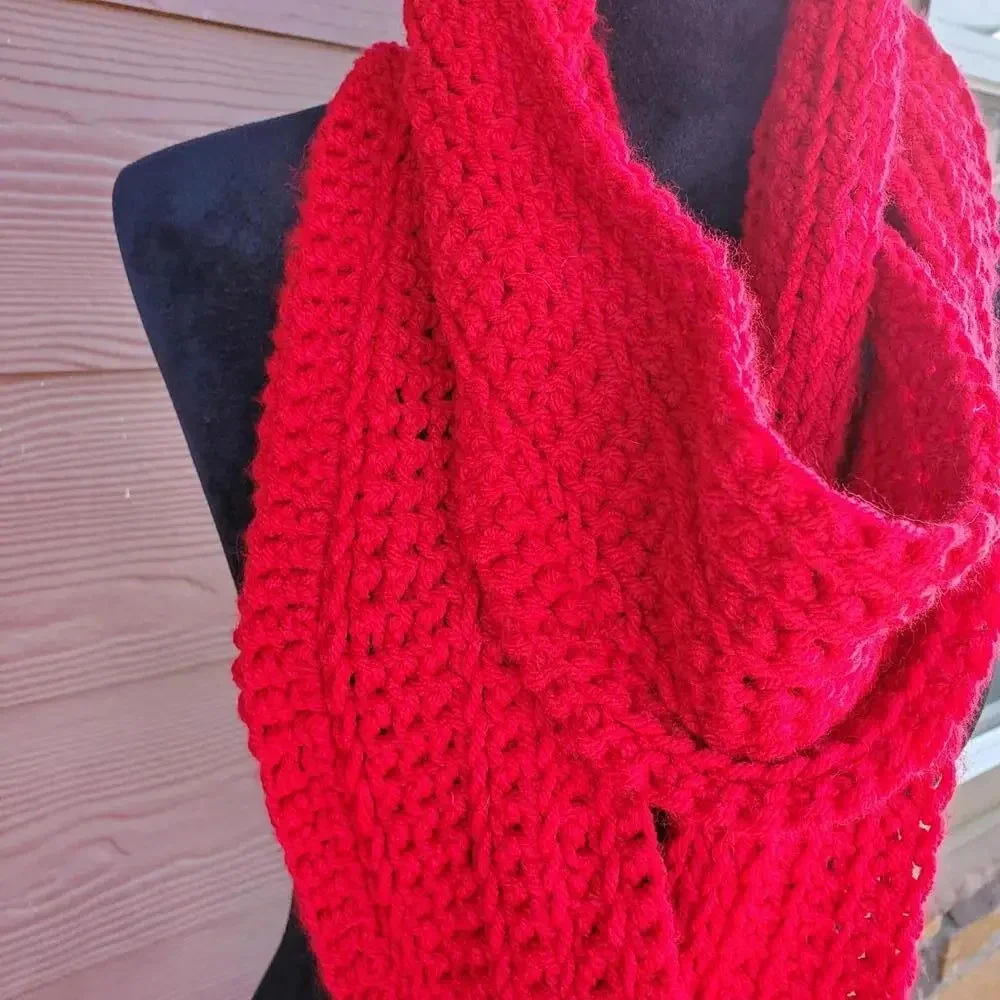Handmade Crocheted Red Women's Winter Infinity Scarf